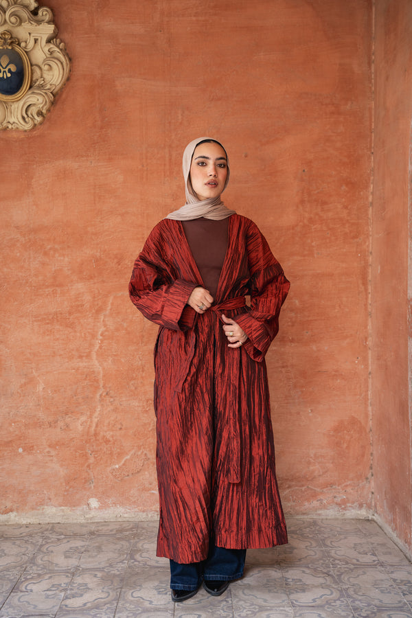 Crushed Taffeta Kaftan in Brick