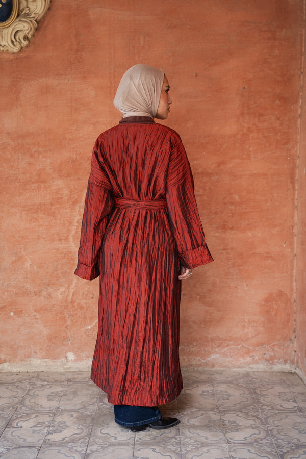 Crushed Taffeta Kaftan in Brick