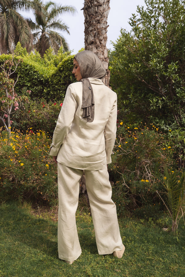 Mandarin Linen Blazer in Beige
