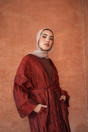 Crushed Taffeta Kaftan in Brick