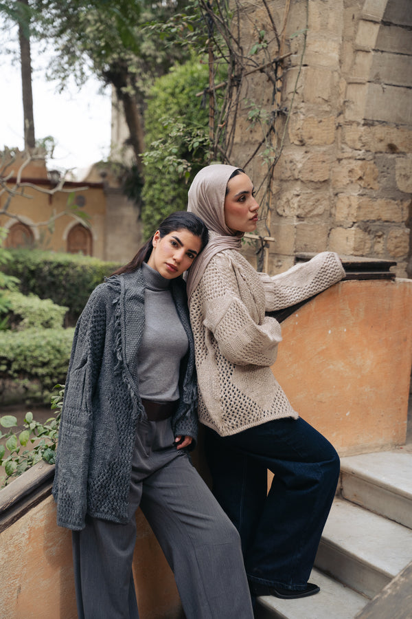 Fringed Cardigan in Grey