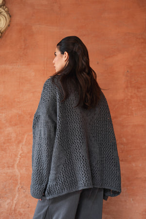 Fringed Cardigan in Grey