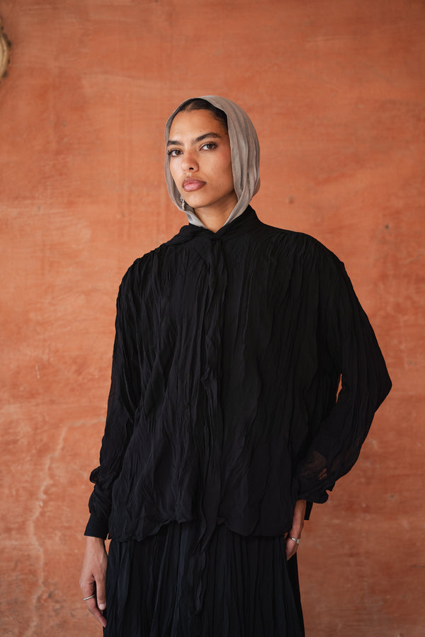 Crinkled Chiffon Top in Black