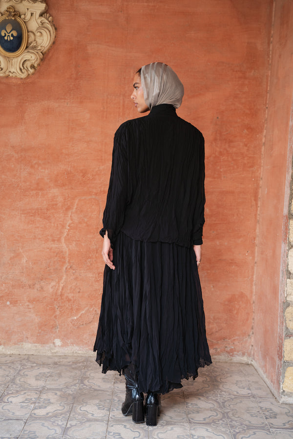 Crinkled Chiffon Skirt in Black