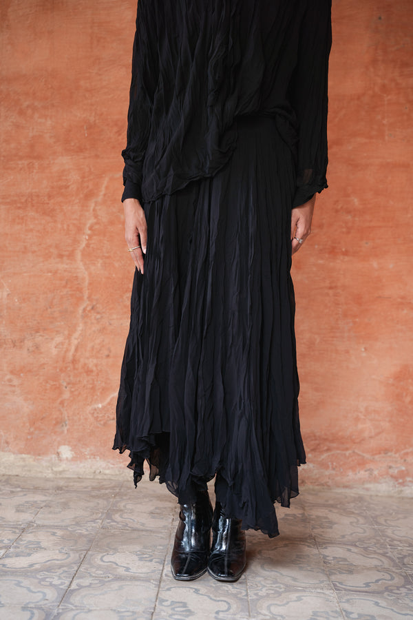 Crinkled Chiffon Skirt in Black