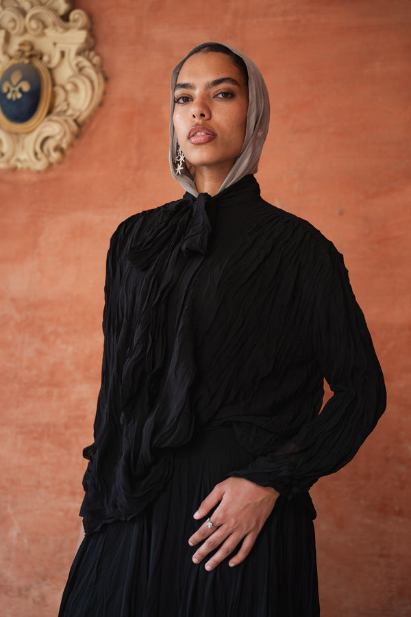 Crinkled Chiffon Top in Black