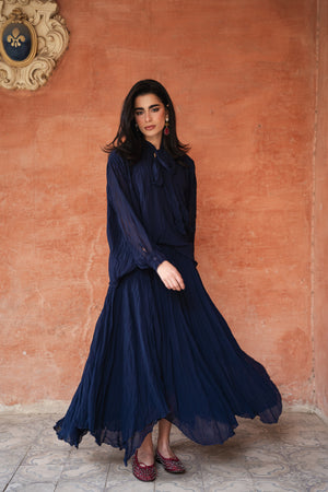 Crinkled Chiffon Skirt in Navy
