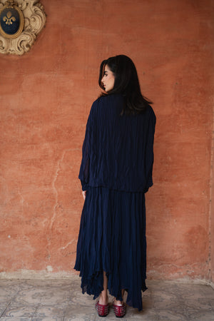 Crinkled Chiffon Skirt in Navy
