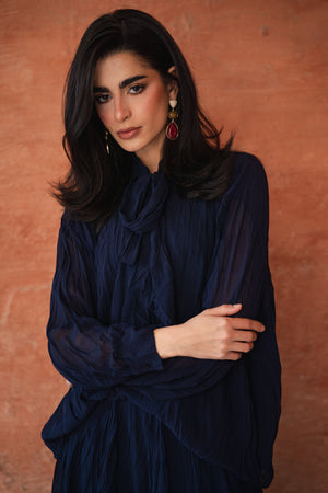 Crinkled Chiffon Top in Navy