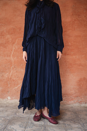 Crinkled Chiffon Skirt in Navy