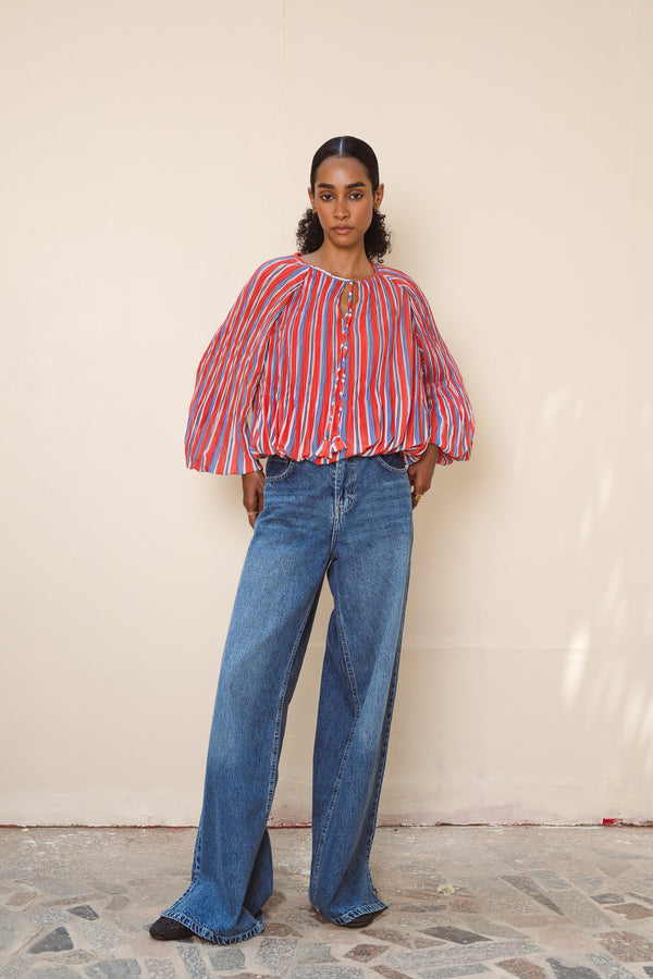 Denim Pants With Side Hem Slits