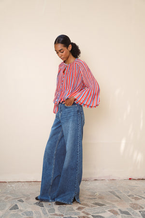 Denim Pants With Side Hem Slits