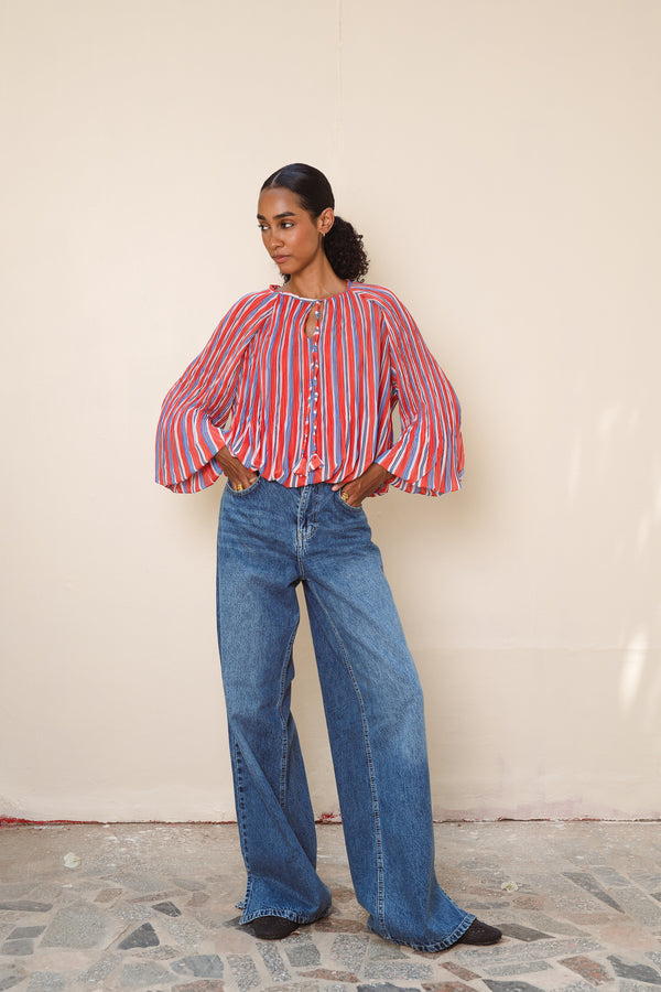 Denim Pants With Side Hem Slits