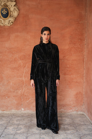 Raw Hem Velvet Set in Black