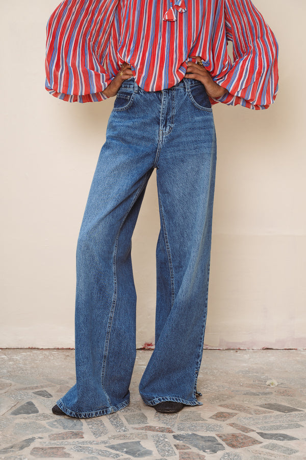 Denim Pants With Side Hem Slits