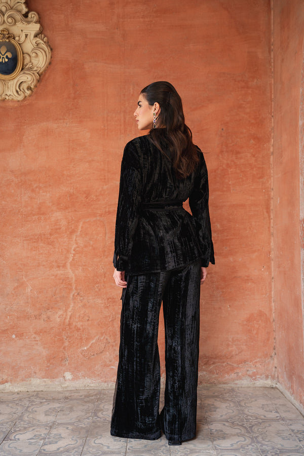 Raw Hem Velvet Set in Black