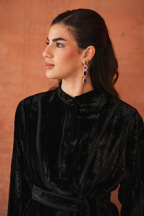 Raw Hem Velvet Set in Black