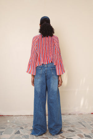 Pleated Balloon Blouse in Red