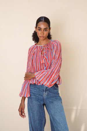 Pleated Balloon Blouse in Red