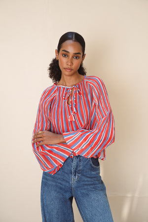 Pleated Balloon Blouse in Red