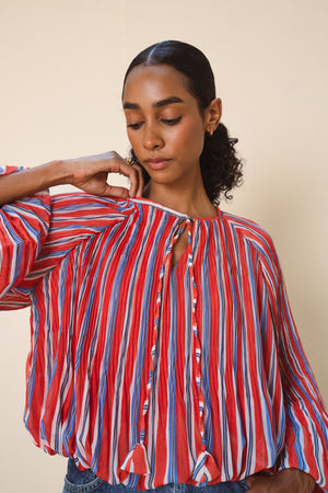 Pleated Balloon Blouse in Red