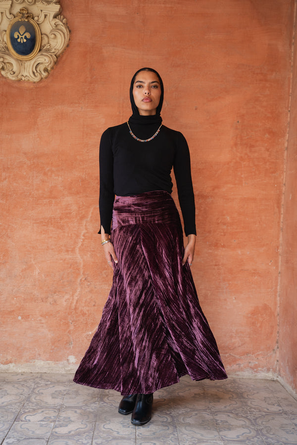 Velvet Skirt in Dark Purple