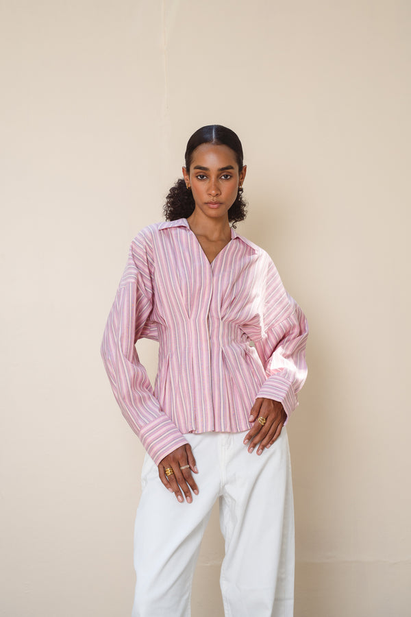 Fitted Waist Cotton Shirt in Rose