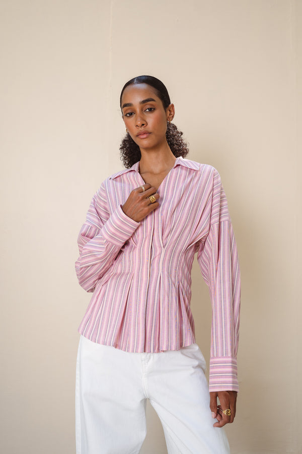 Fitted Waist Cotton Shirt in Rose