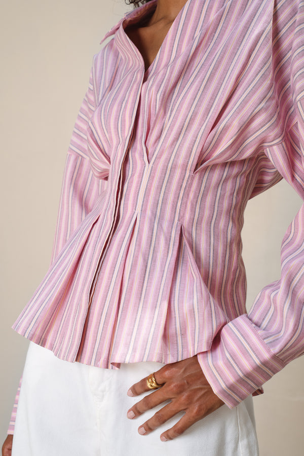 Fitted Waist Cotton Shirt in Rose