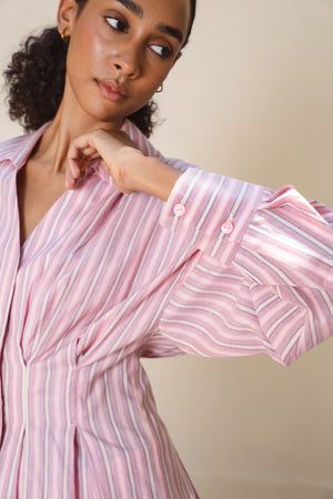 Fitted Waist Cotton Shirt in Rose