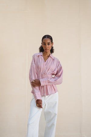 Fitted Waist Cotton Shirt in Rose