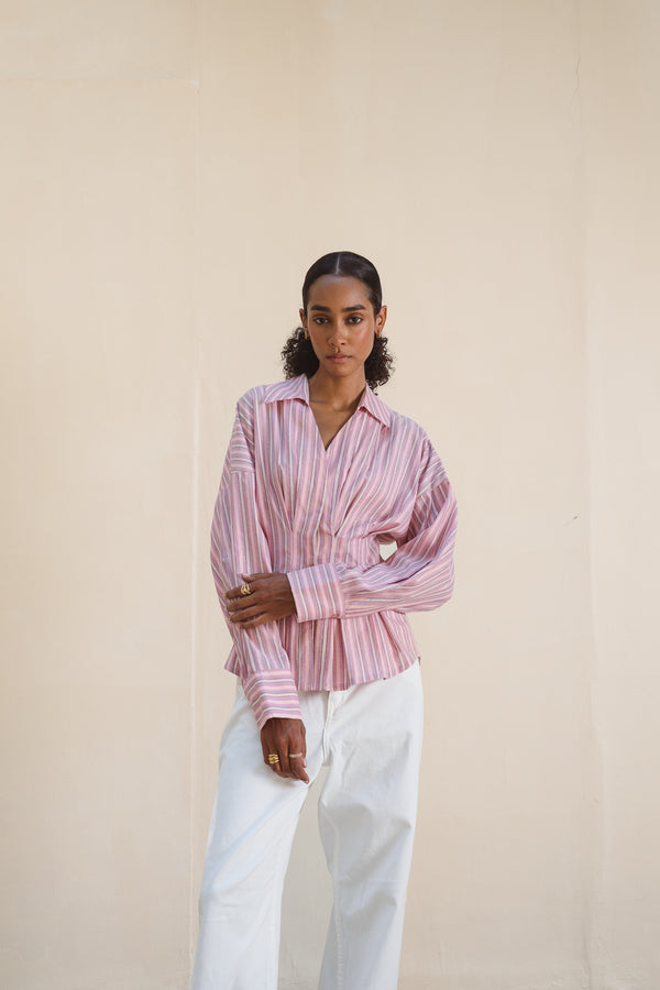 Fitted Waist Cotton Shirt in Rose