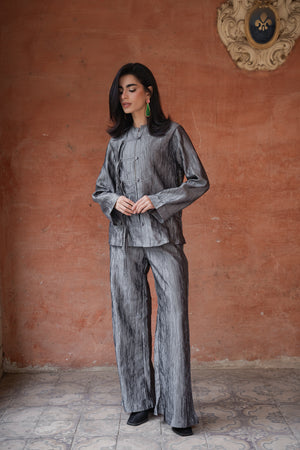 Mandarin Taffeta Set in Grey