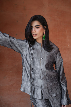 Mandarin Taffeta Set in Grey