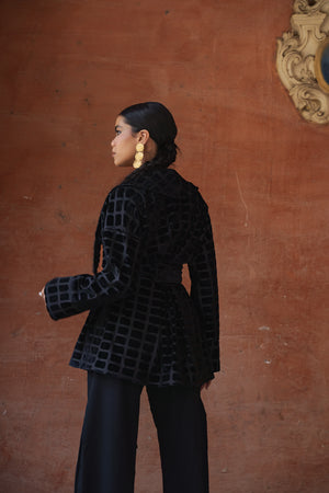 Patterned Velvet Kimono in Black