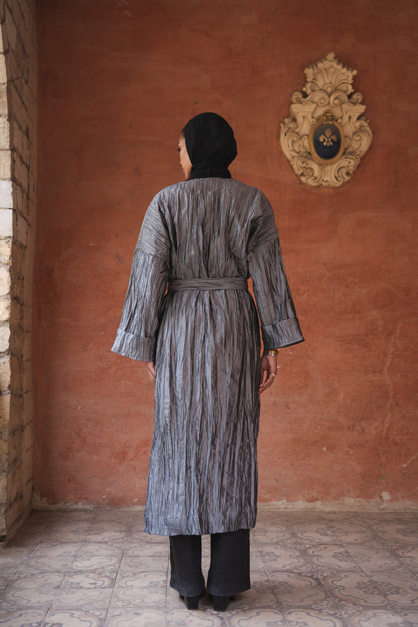 Crushed Taffeta Kaftan in Grey