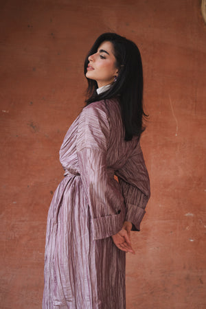 Crushed Taffeta Kaftan in Cashmere