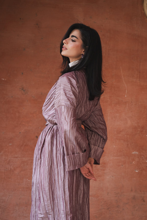 Crushed Taffeta Kaftan in Cashmere