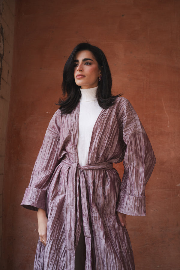 Crushed Taffeta Kaftan in Cashmere