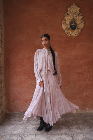 Crinkled Chiffon Top in Nude