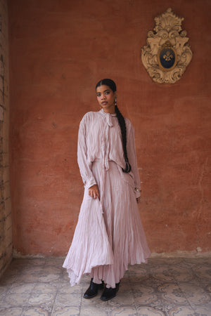 Crinkled Chiffon Skirt in Nude