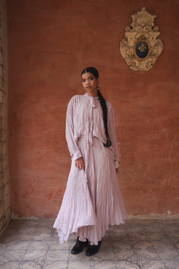 Crinkled Chiffon Skirt in Nude