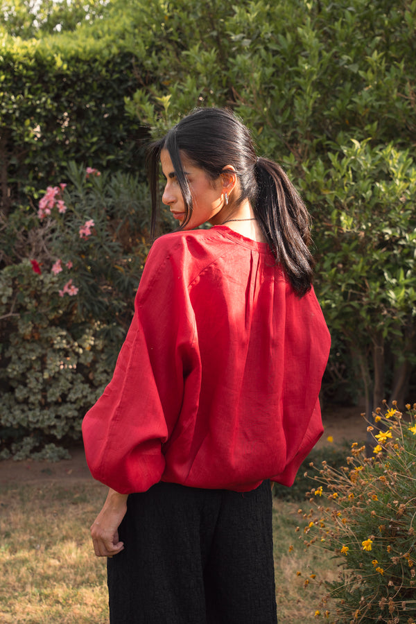 Linen Bomber Jacket in Red