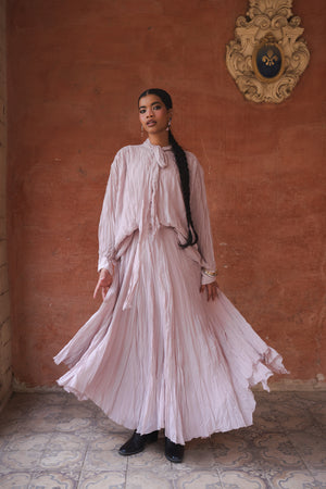 Crinkled Chiffon Skirt in Nude