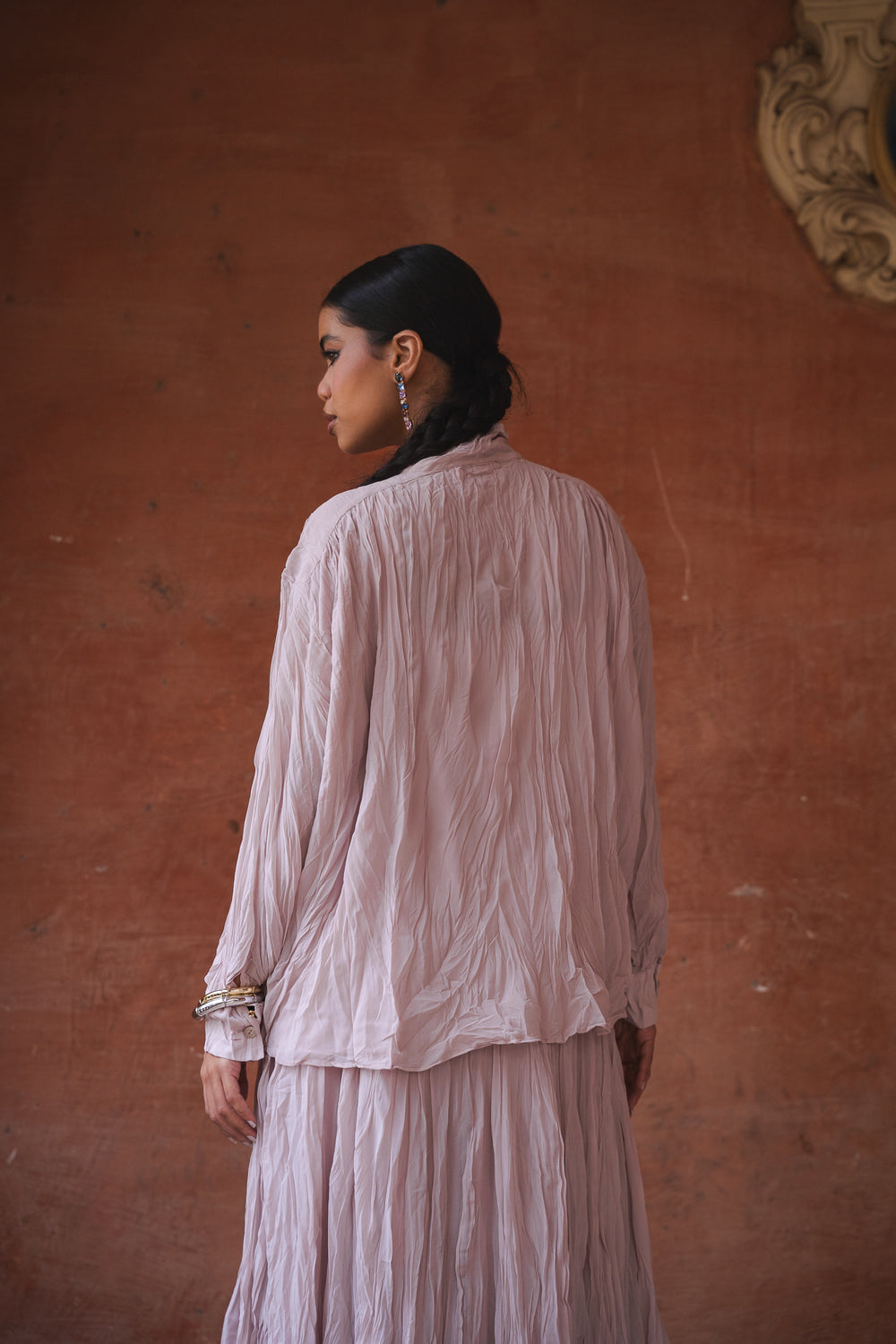 Crinkled Chiffon Top in Nude