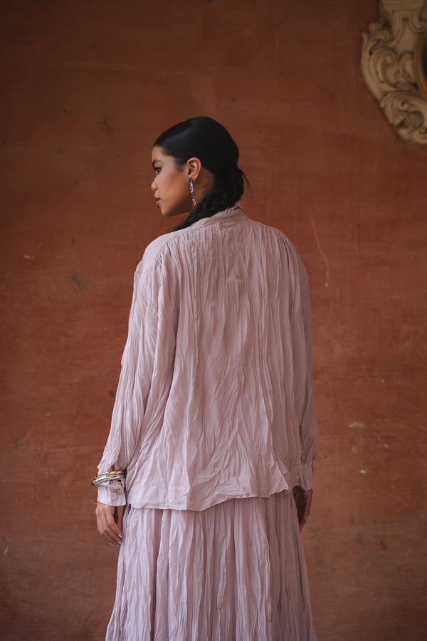 Crinkled Chiffon Top in Nude