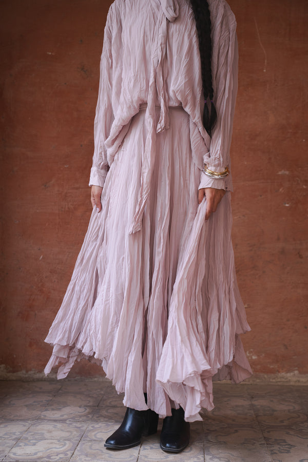 Crinkled Chiffon Skirt in Nude