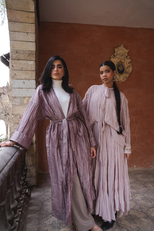 Crushed Taffeta Kaftan in Cashmere