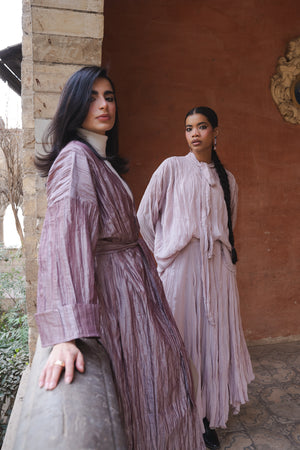 Crushed Taffeta Kaftan in Cashmere