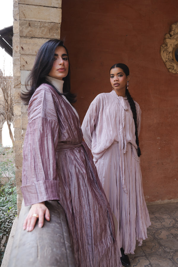 Crushed Taffeta Kaftan in Cashmere